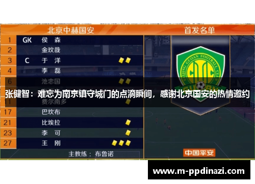 张健智：难忘为南京镇守城门的点滴瞬间，感谢北京国安的热情邀约